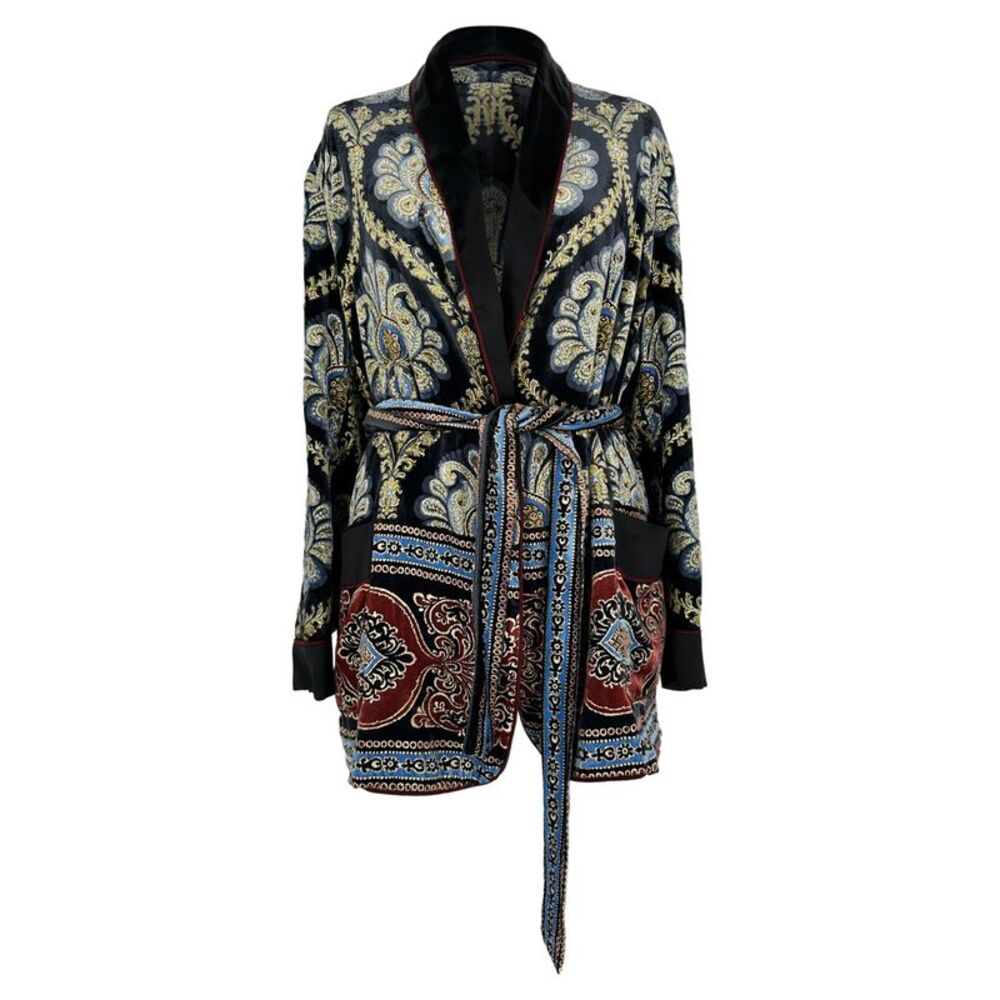 Etro Belted Jacquard Cardigan in Muticolor Viscose